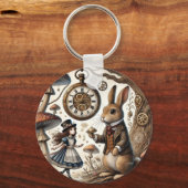 Alice in Wonderland Witte Konijn thee Kunst Sleutelhanger (Voorkant)