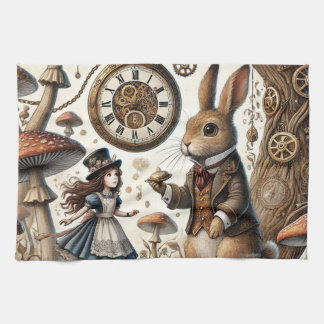 Alice in Wonderland Witte Konijn thee Kunst Theedoek