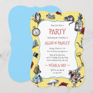 Alice in Wonderland Yellow Check Party Kaart