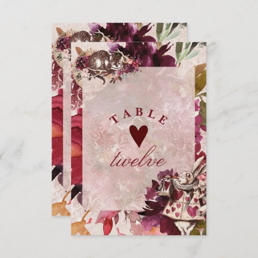 Alice in Wonderland Zittafel Nummers Kaart (Voorkant / Achterkant)