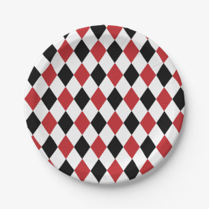 Alice in Wonderland Zwart Rood Argyle Theepartij  Papieren Bordje