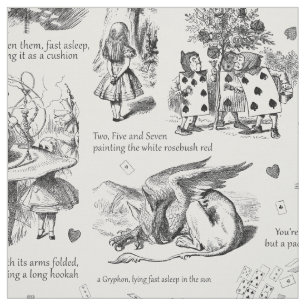 Alice in Wonderland Zwart Wit Toile Stof