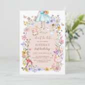 Alice In Worderland Wildflower Birthday Invitation Kaart (Staand voorkant)