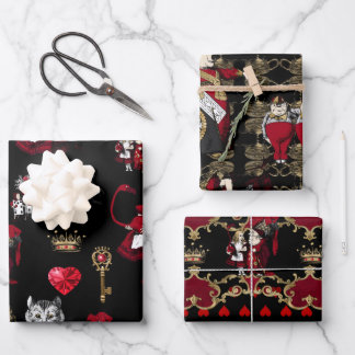 Alice Koningin van harten zwart en rood set Inpakpapier Vel