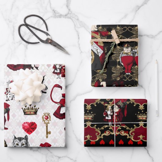 Alice Koningin van harten zwart en rood set Inpakpapier Vel (Voorkant)