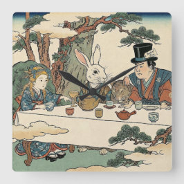 Alice Lost in Japan | Ukiyo-e Mad Tea Party Vierkante Klok