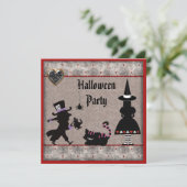 Alice, Mad Hatter en Cheshire Cat Halloween Party Kaart (Staand voorkant)