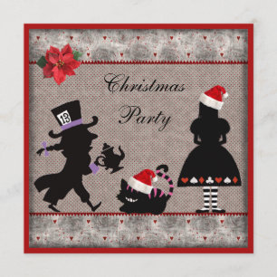 Alice, Mad Hatter en Cheshire Cat Kerstparty Kaart