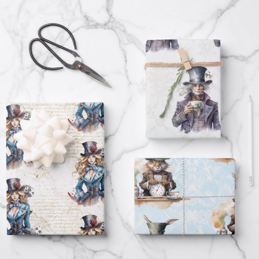 Alice, Mad Hatter en White Rabbit Inpakpapier Vel (Voorkant)