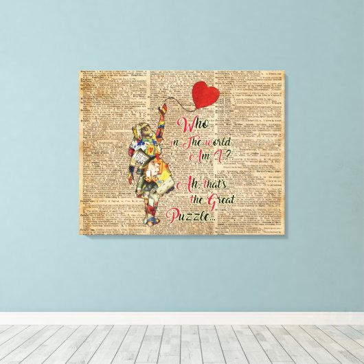Alice, Mad Hatter & Rabbit  Collage Quote Canvas Afdruk (Insitu (Houten vloer))