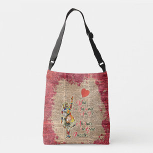 Alice, Mad Hatter & Rabbit  Collage Quote Crossbody Tas