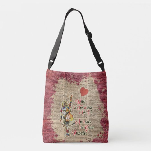 Alice, Mad Hatter & Rabbit  Collage Quote Crossbody Tas (Achterkant)