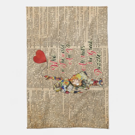 Alice, Mad Hatter & Rabbit Collage Quote Theedoek (Verticaal)