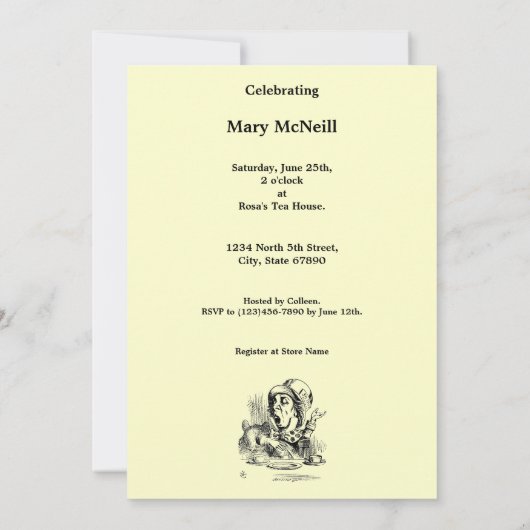Alice Mad Hatter Tea Party 2 Invitation Modèle (Dos)