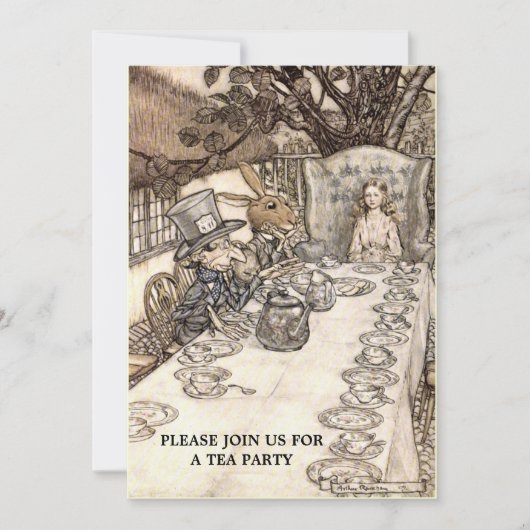 Alice Mad Hatter Tea Party 2 Sjabloon Uitnodiging (Voorkant)