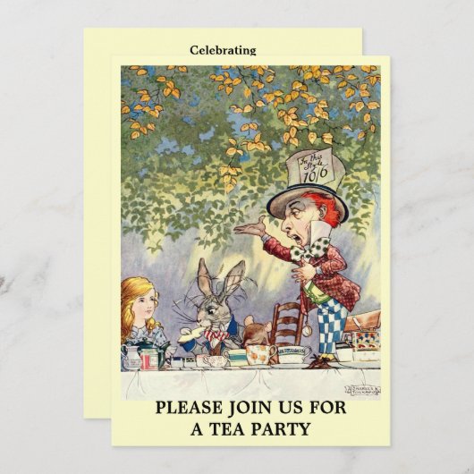 Alice Mad Hatter Tea Party Invitation Modèle (Devant / Derrière)