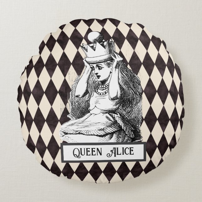  Alice met Crown Harlequin Rond Kussen (Voorkant)