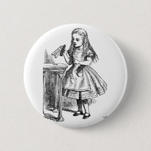 Alice met 'Drink me' fles Ronde Button 5,7 Cm