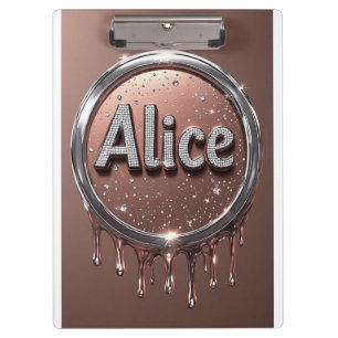 Alice Naam Diamanten Logo Badge in Fonkelende Sier Klembord
