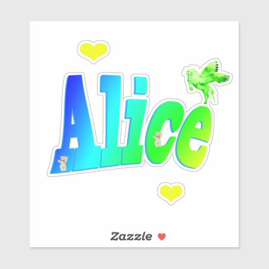 Alice Name Logo met Unicorn, Sticker (Vel)