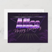 Alice Nom Prénom carte postale violette anniversai (Devant / Derrière)