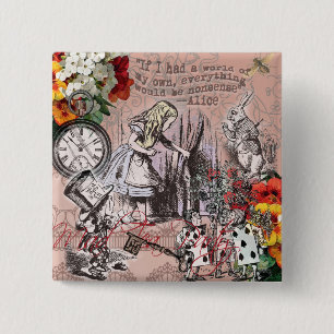 alice nonsens wonderland gordijn vierkante button 5,1 cm
