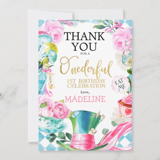 Alice Onederful 1e verjaardag Dank je wel Kaart (Voorkant)
