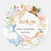Alice Onederland, Blauwgroen, Bedankt verjaardagsg Ronde Sticker (Voorkant)