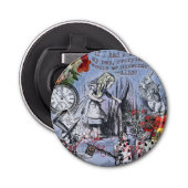 Alice onzin gordijn wonderland - Blauw Button Flesopener (Voorkant)
