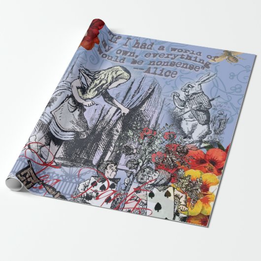 Alice onzin gordijn wonderland - Blauw Cadeaupapier (Uitgerold)