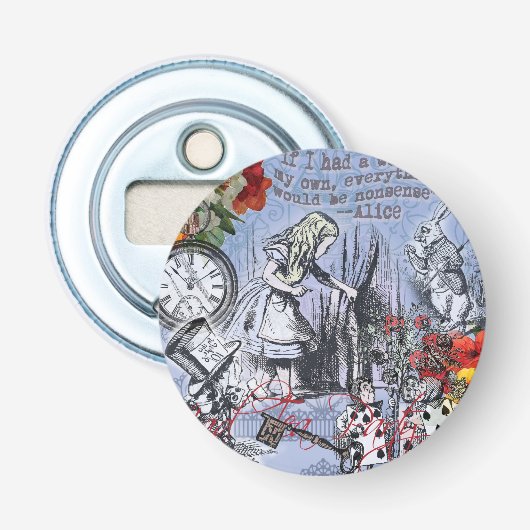 Alice onzin gordijn wonderland klassieker button flesopener (Voorkant)