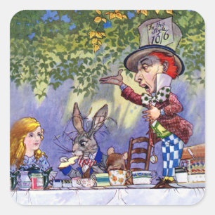 Alice op de Mad Hatter's Tea Party Vierkante Sticker