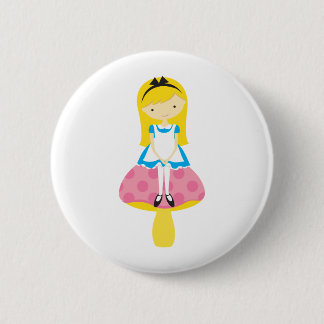 Alice op een paddenstoel ronde button 5,7 cm
