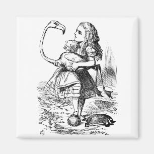 Alice probeert croquet te spelen met een flamingo magneet