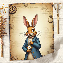 Alice Rabbit Pocket Watch Art Scrapbook Paper