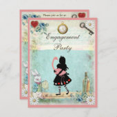 Alice & Roze Flamingo Engagement Party Kaart (Voorkant / Achterkant)