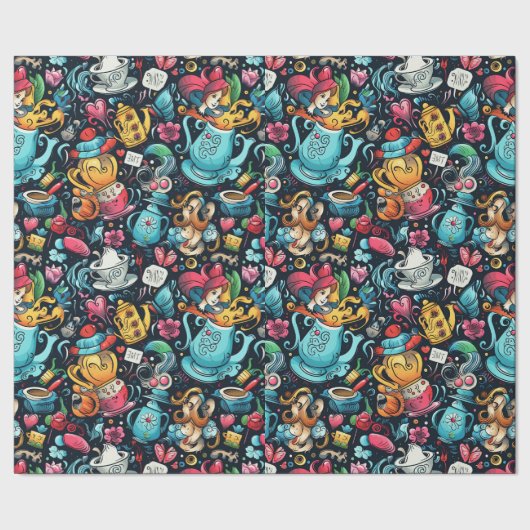 Alice Tea party thema Cadeaupapier (Zoom)