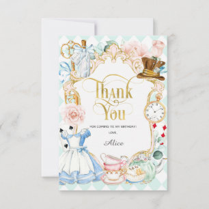 Alice tea party wonderland, verjaardagsdank je aut bedankkaart