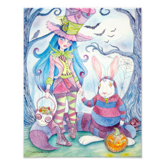 "Alice & the White Rabbit Halloween" Foto afdrukke Afdruk