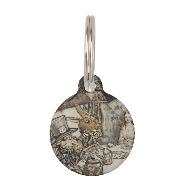 Alice Verjaardag Onverjaardag Konijn Hatter Feest Huisdierpenning (Voorkant)