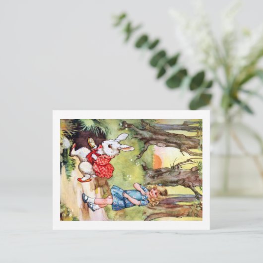 Alice volgt het witte konijn naar Wonderland Briefkaart (Staand voorkant)