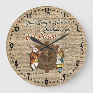 Alice & White Rabbit Dictionary Art Quote Grote Klok