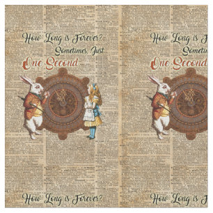 Alice & White Rabbit  Dictionary Art Quote Stof
