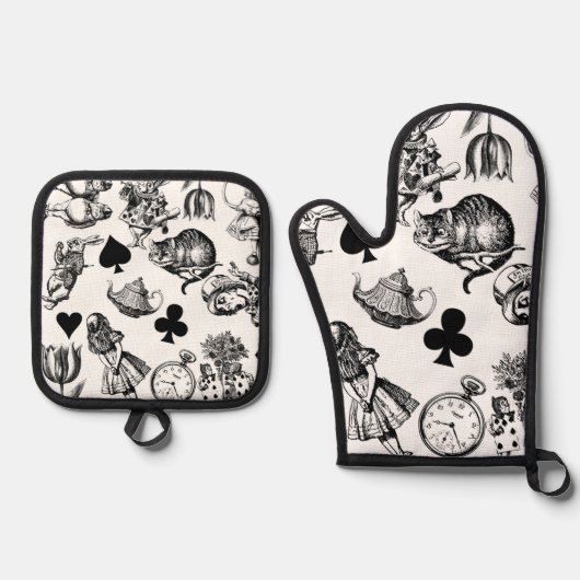 Alice White Rabbit Wonderland Classic Ovenwant & Pannenlap Set (Voorkant)