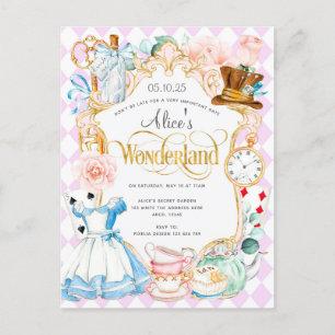 Alice wonderland een feestje voor een meisje uitnodiging briefkaart