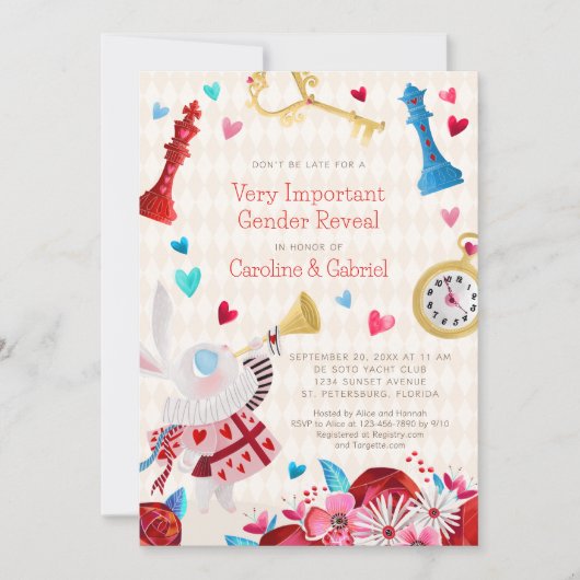 Alice Wonderland Geslacht Onthulling Uitnodiging (Voorkant)