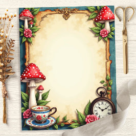 Alice Wonderland Mushrooms Teacup Scrapbook Paper