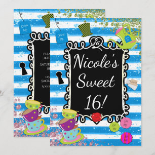 Alice Wonderland-thee-feestje-hartframe-uitnodigin Kaart