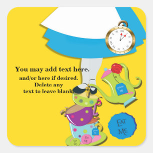 Alice Wonderland Whimsical Tea Cups Geel Party Vierkante Sticker