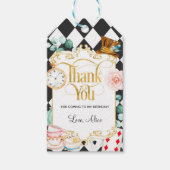 Alice wondert zich af van het gekke-hattertheefees cadeaulabel (Voorkant)